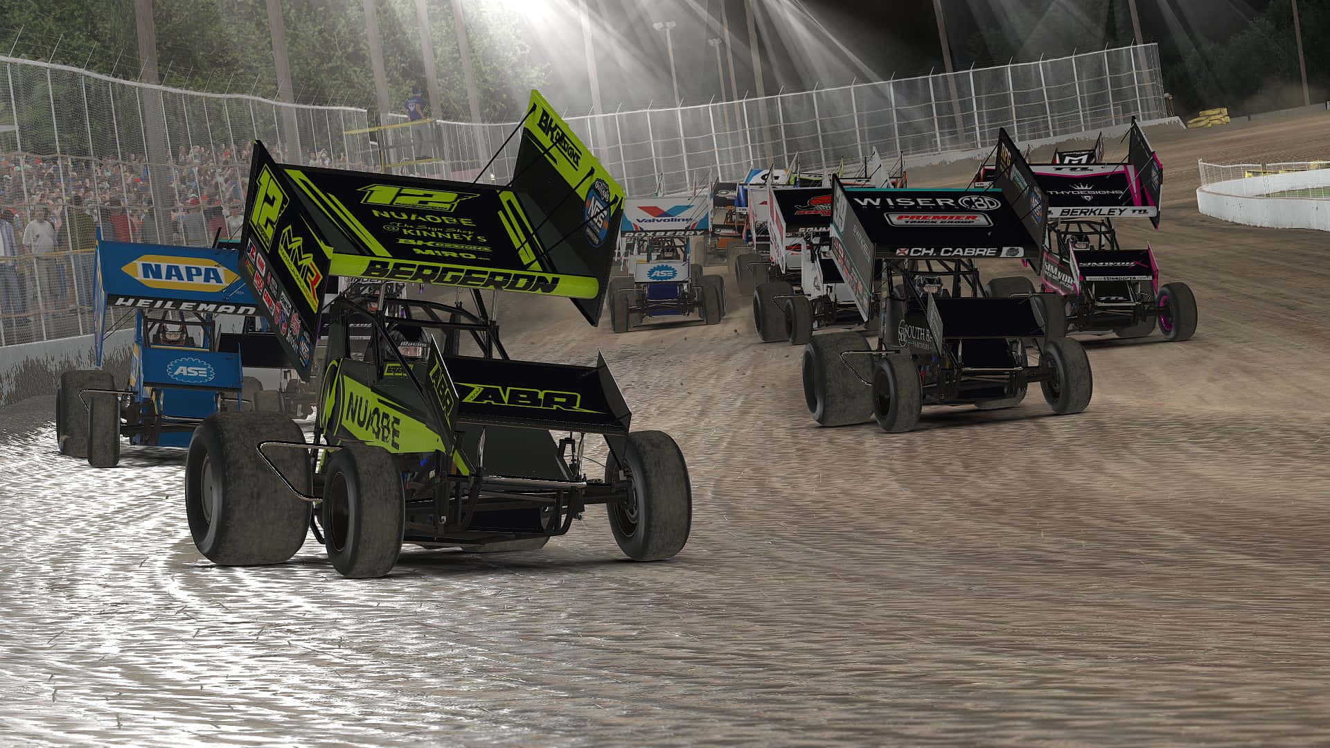 A Group Of Dirt Track Racing Cars Are Racing In The Dirt Background