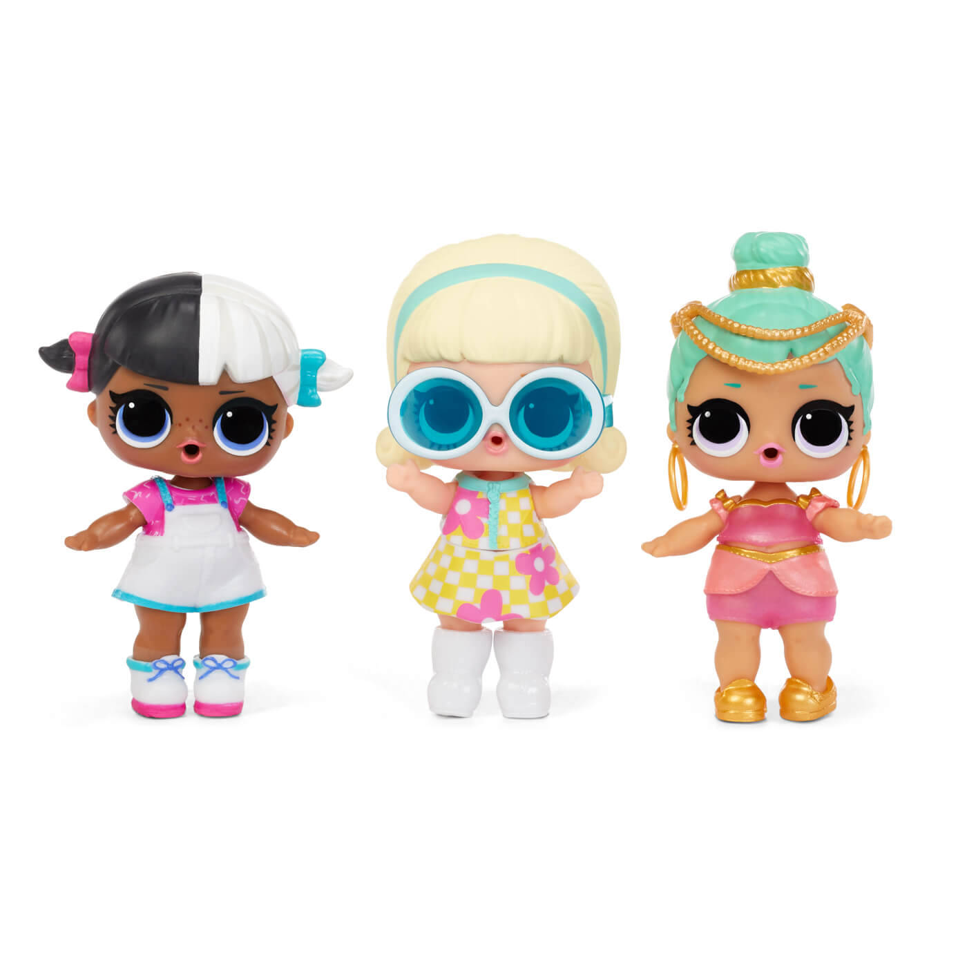 A Group Of Dolls With Sunglasses And Hair Background