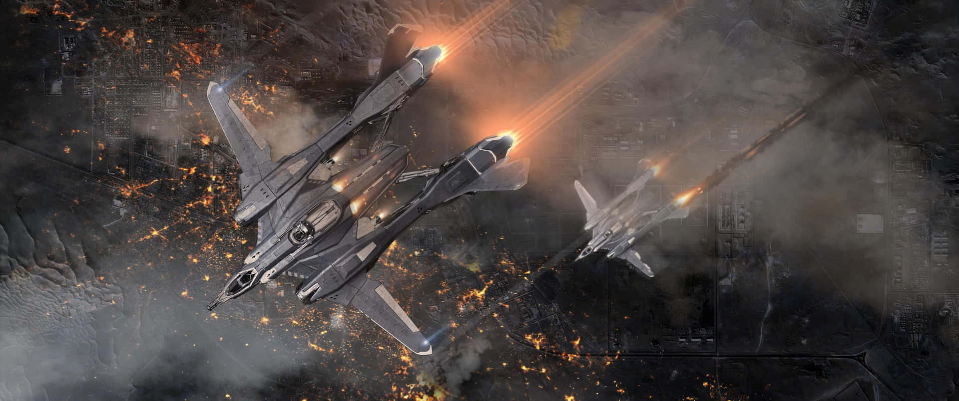 A Group Of Fighter Jets Flying In The Air Background