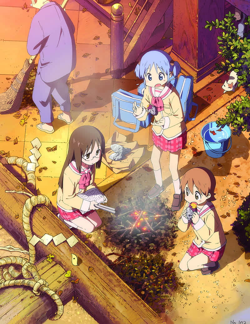 A Group Of Girls Are Sitting Around A Campfire Background