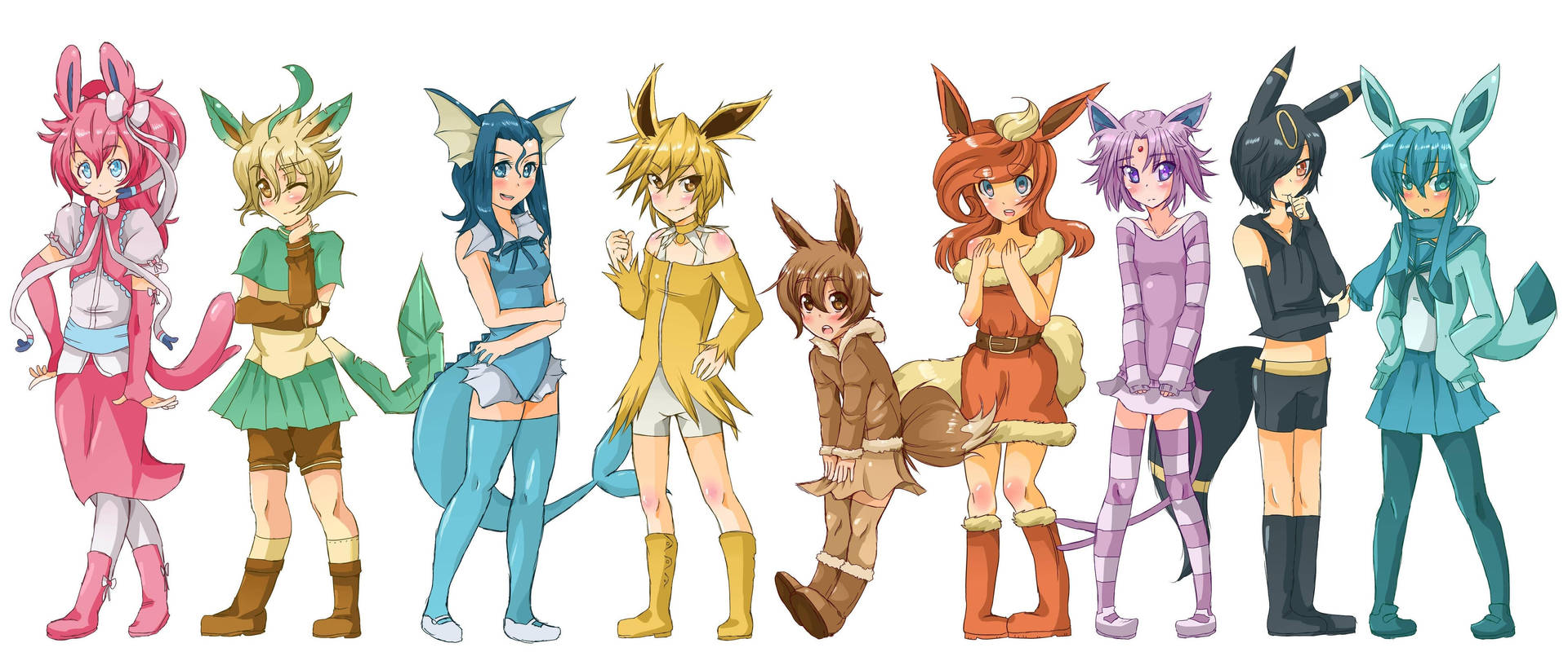 A Group Of Girls In Different Costumes Background