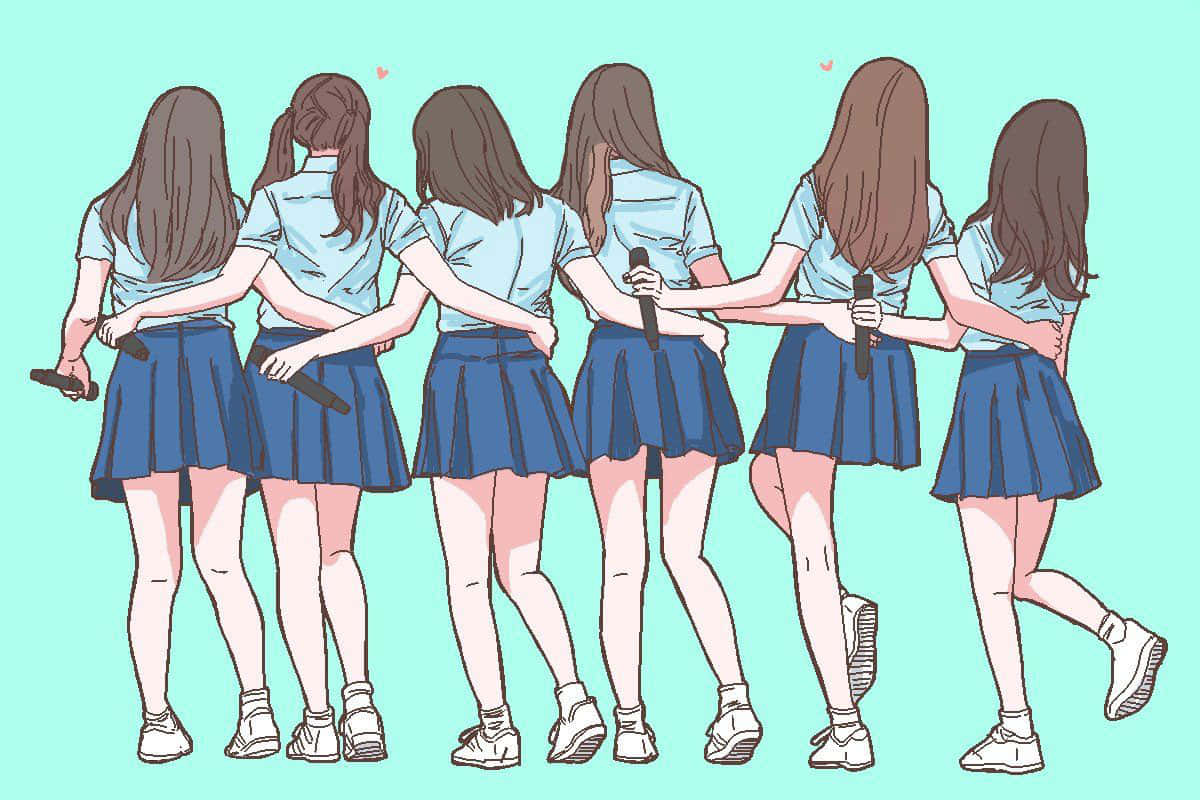 A Group Of Girls In School Uniforms Standing Together Background