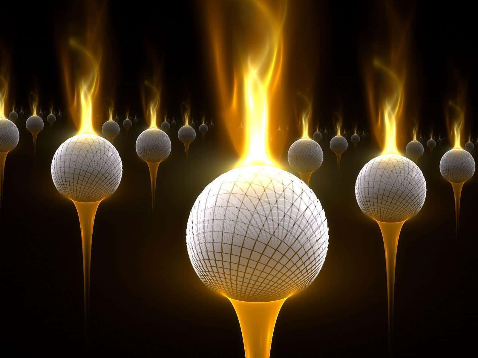 A Group Of Golf Balls With Flames On Them Background