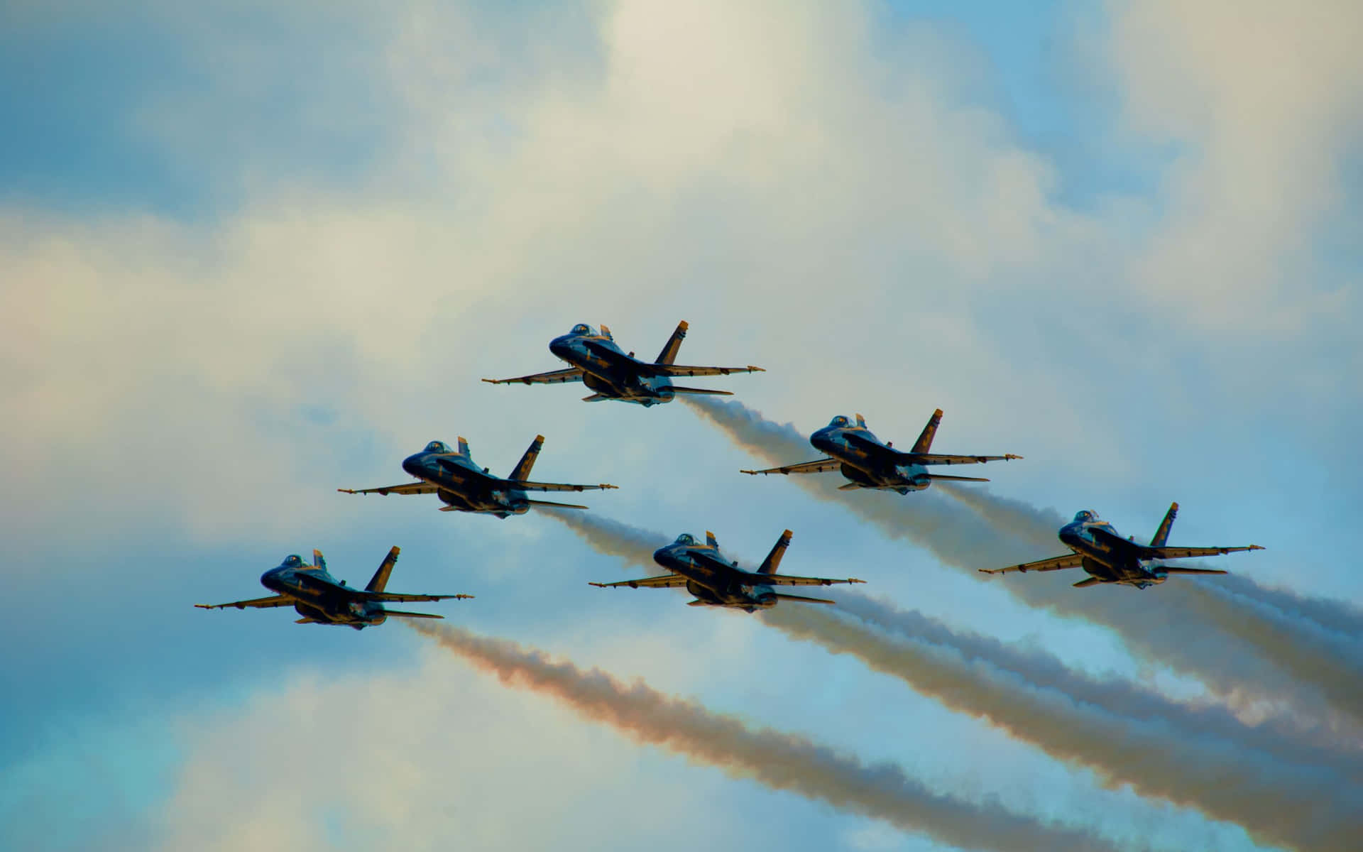 A Group Of Jets Flying In The Sky Background