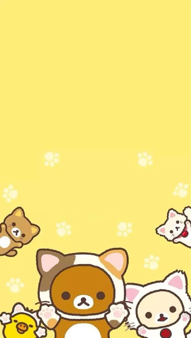 A Group Of Kawaii Animals On A Yellow Background Background