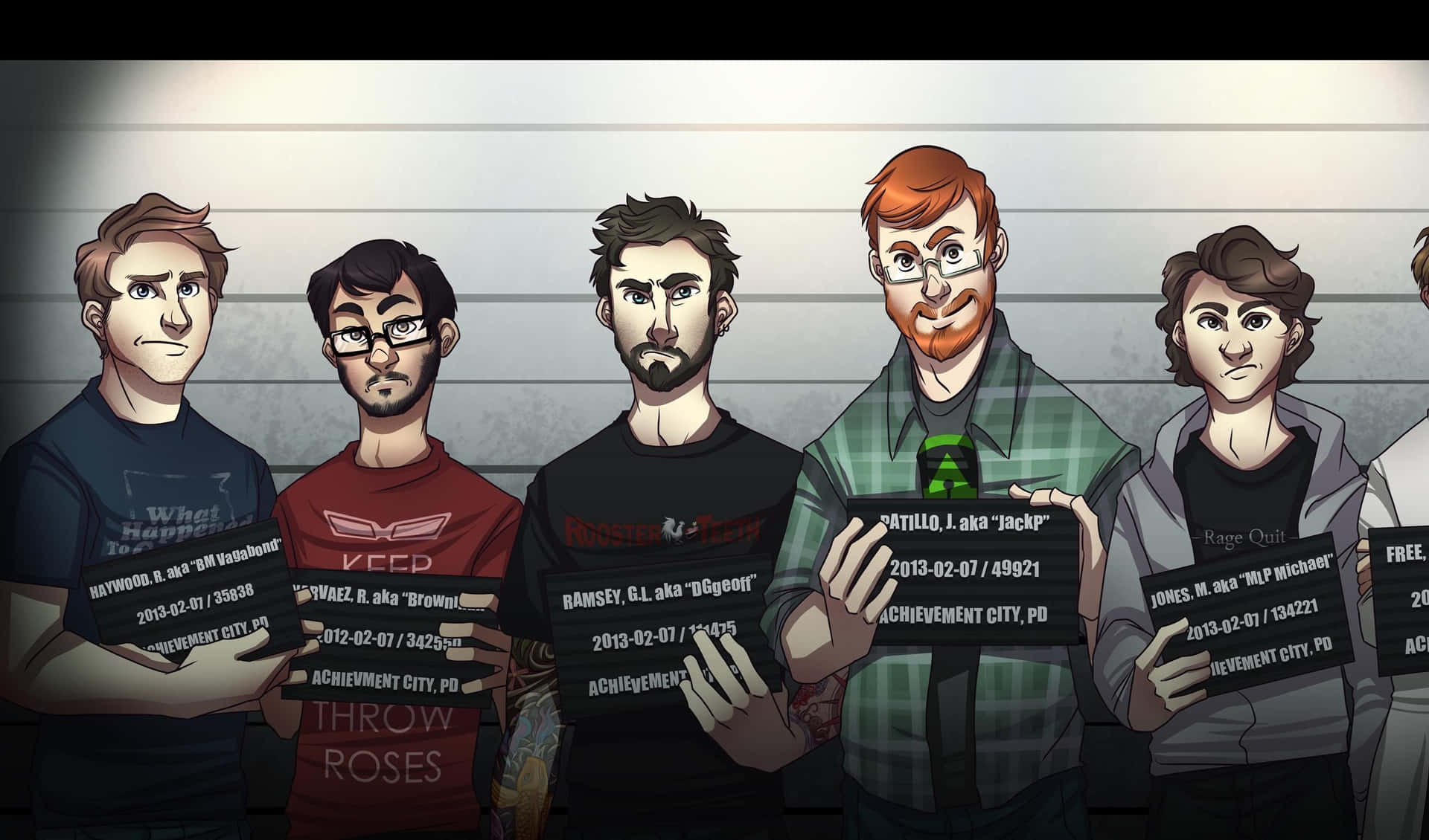 A Group Of Men Holding Up Mugshots Background