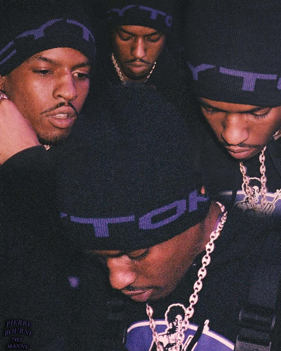 A Group Of Men In Black And Purple Hats Background