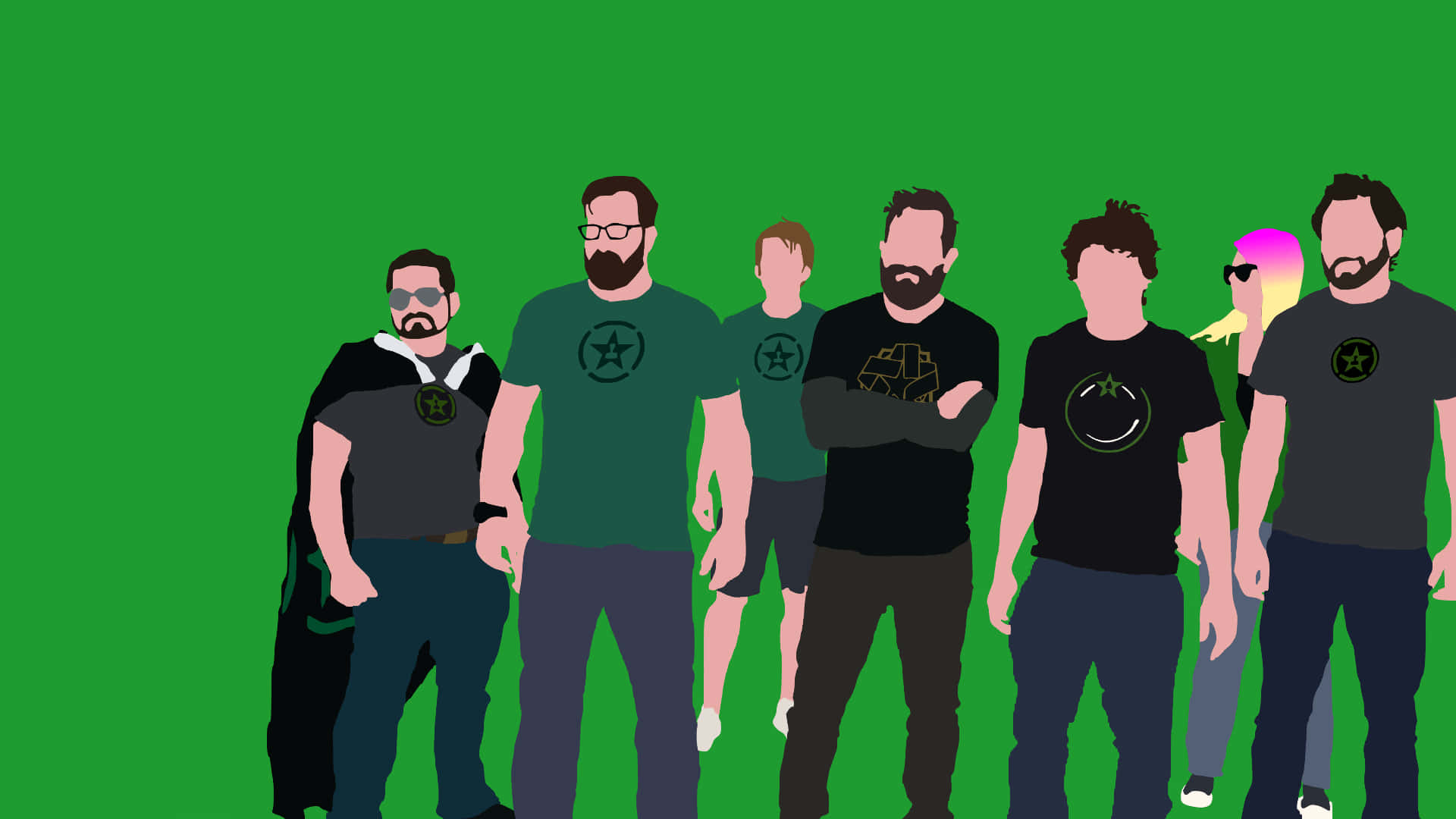 A Group Of Men Standing In Front Of A Green Background Background