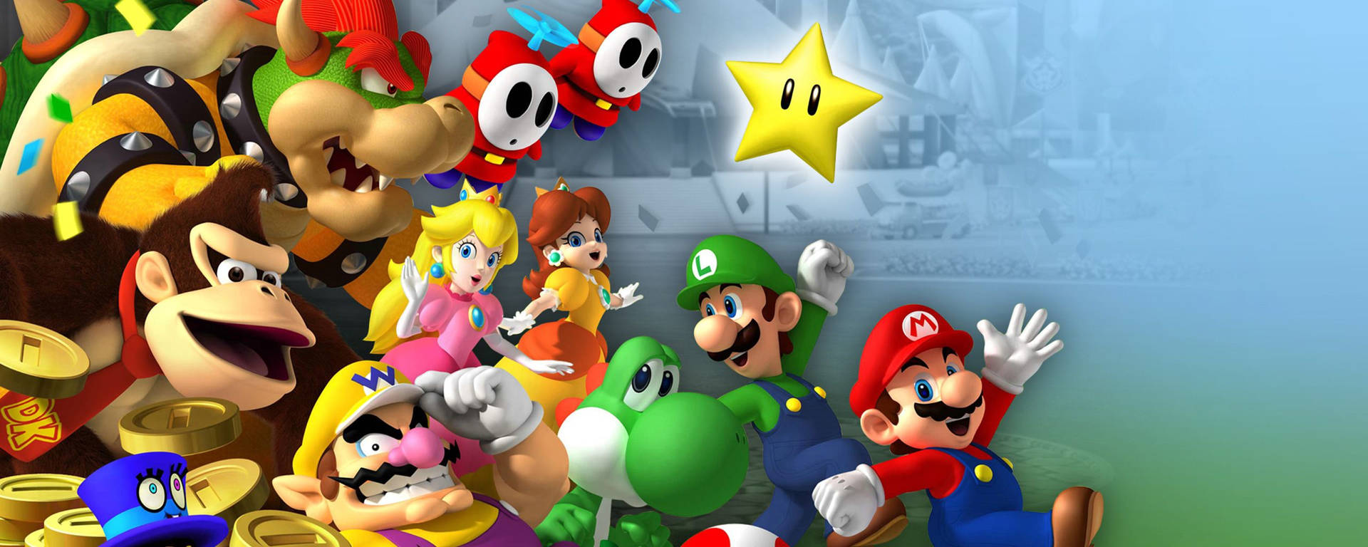A Group Of Nintendo Characters Are Standing Together Background