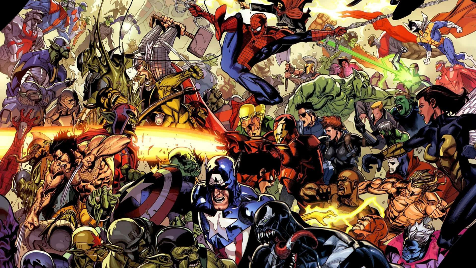 A Group Of People In A Comic Book Background
