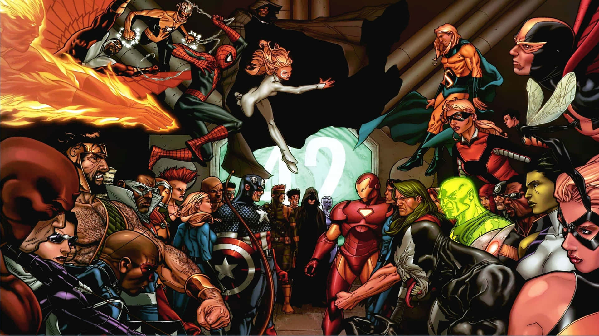 A Group Of People In A Comic Book Background