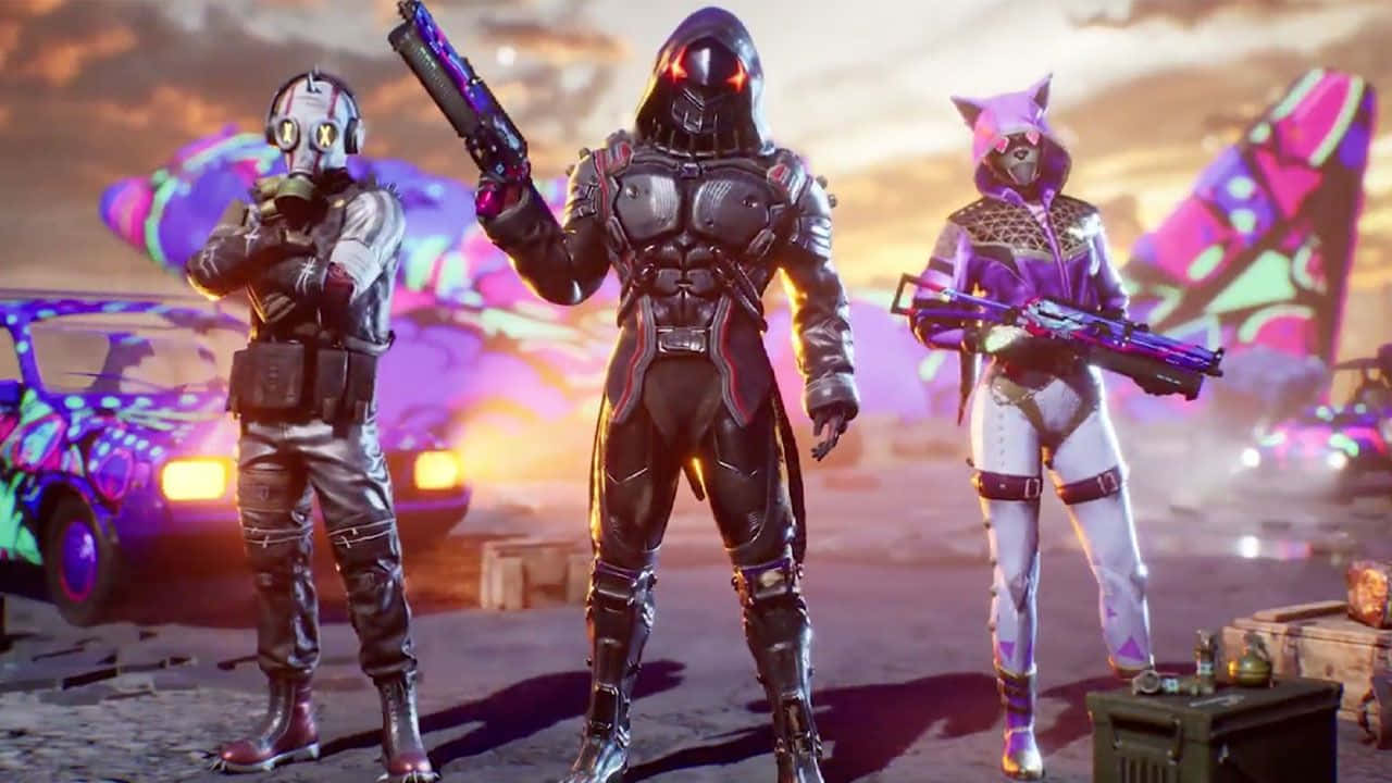 A Group Of People In A Futuristic Setting Background