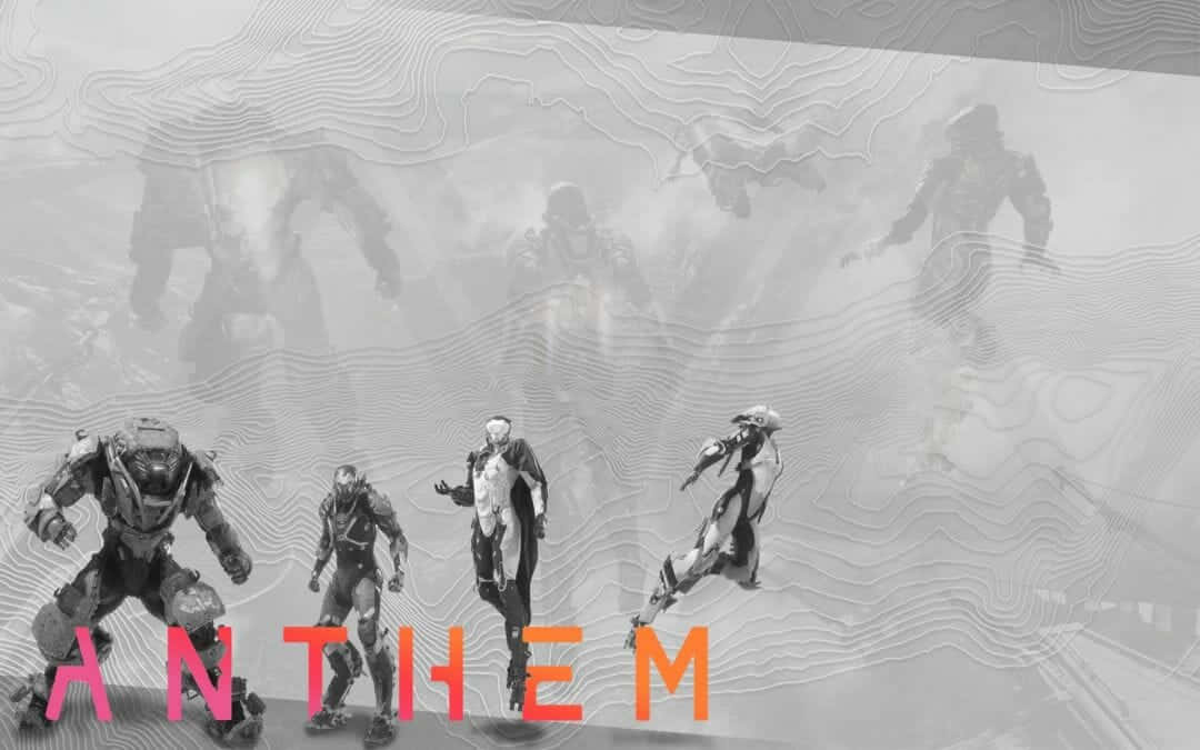 A Group Of People In A Game With The Word Anthem Background