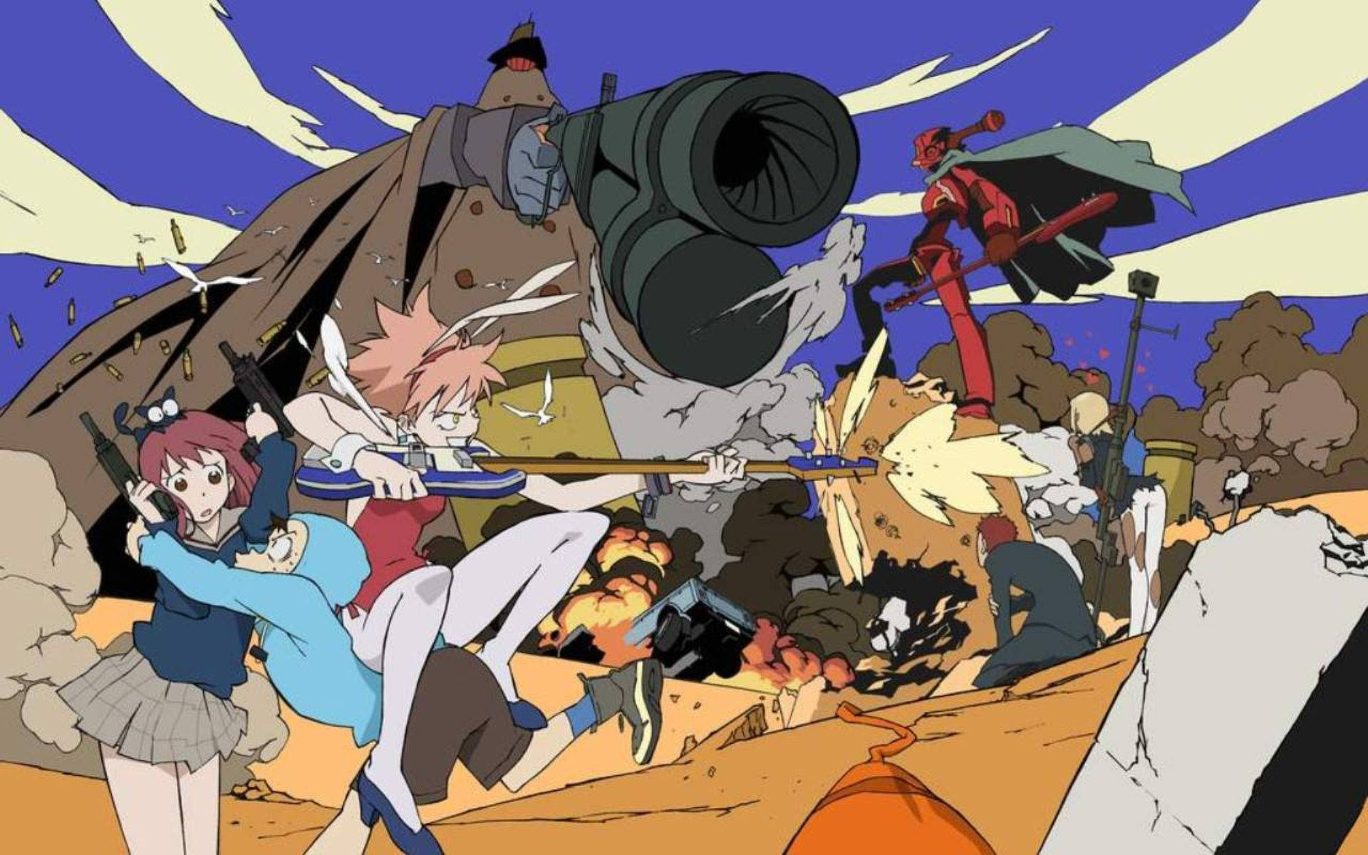 A Group Of People In An Anime Setting Background