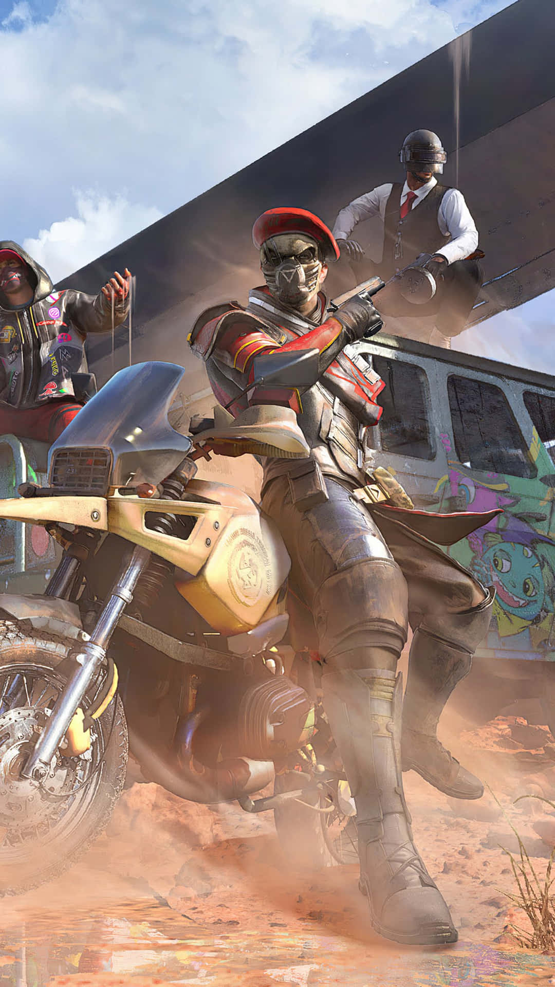 A Group Of People On A Motorcycle In The Desert