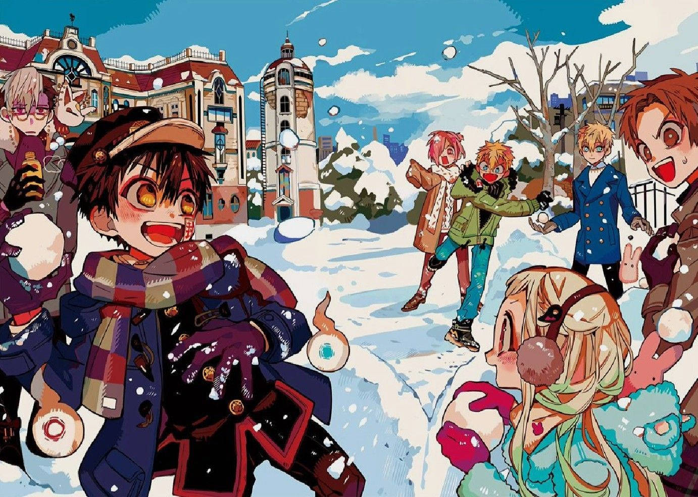 A Group Of People Playing In The Snow Background