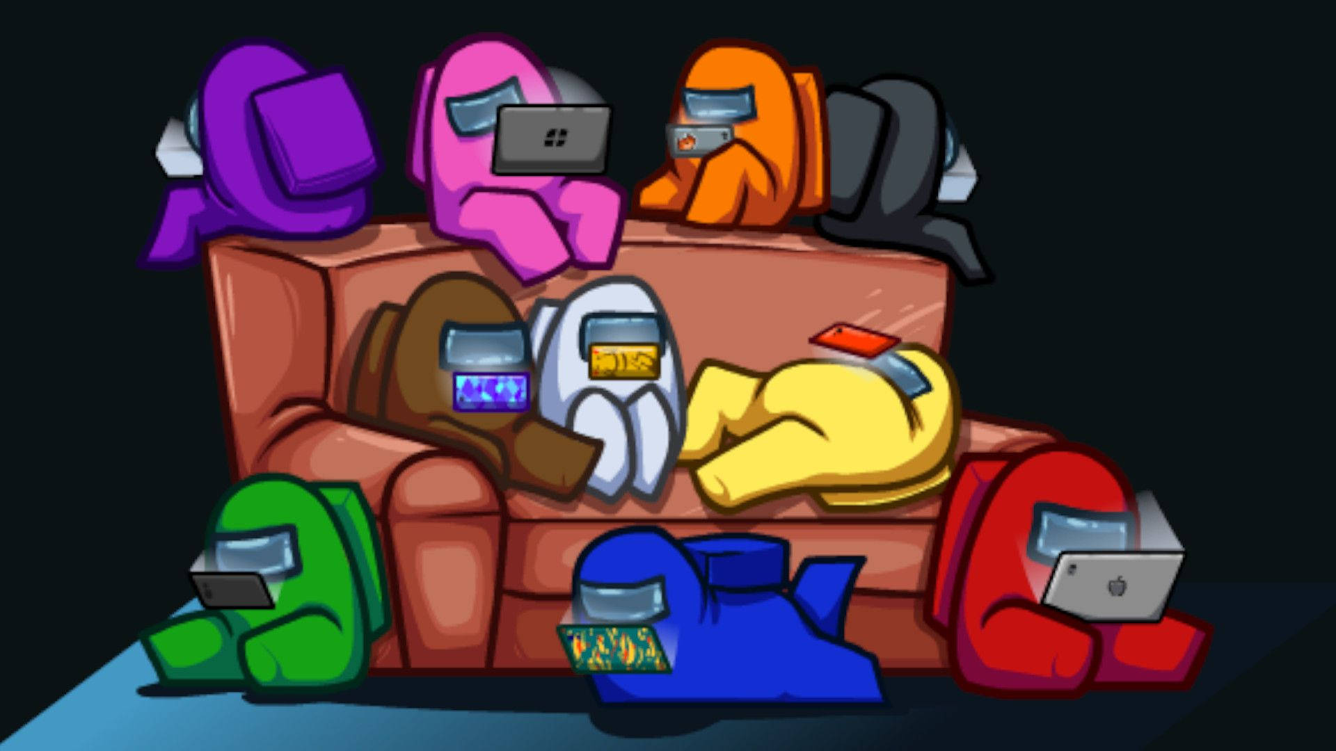 A Group Of People Sitting On A Couch With Laptops Background