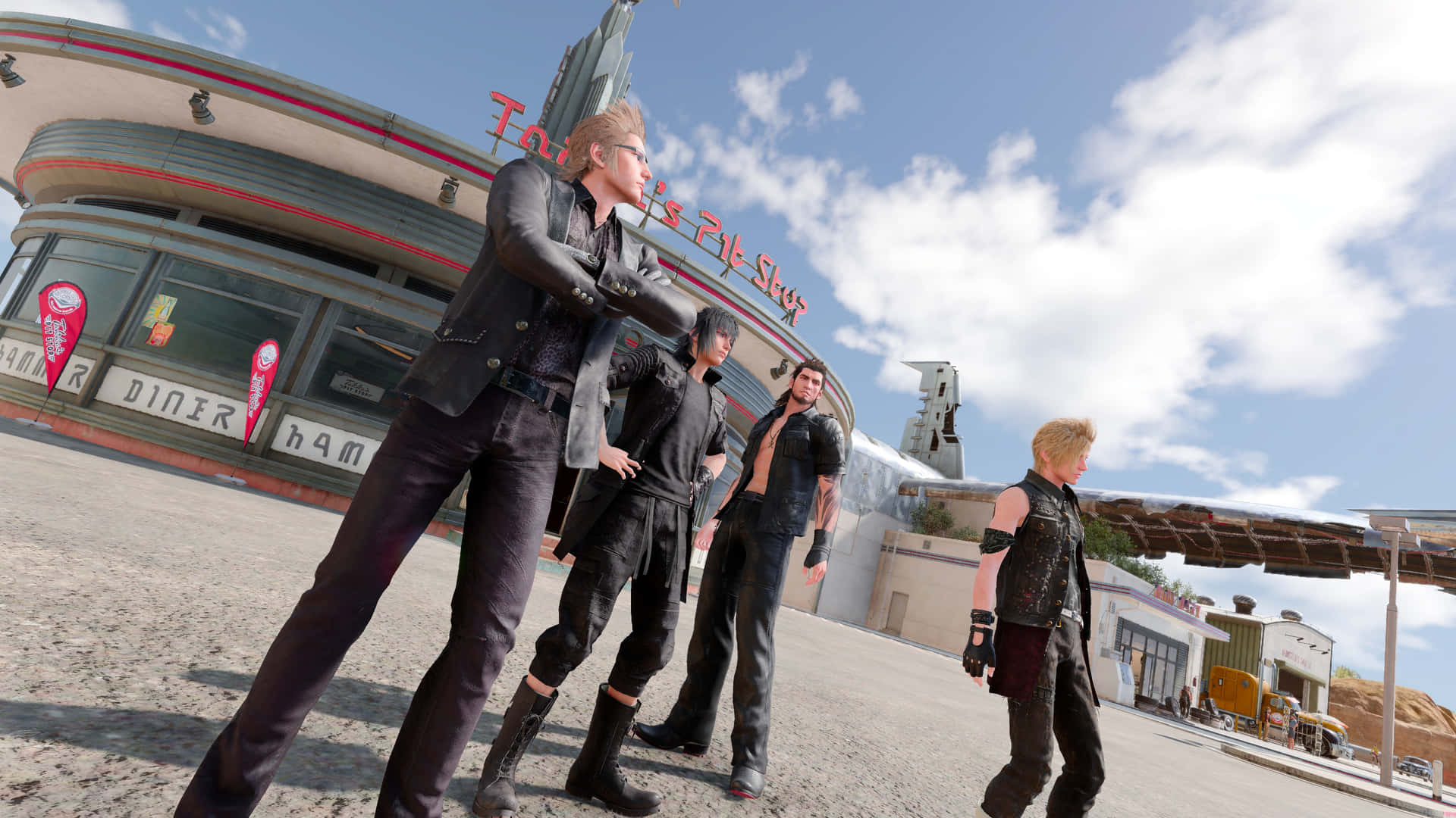 A Group Of People Standing In Front Of A Building Background