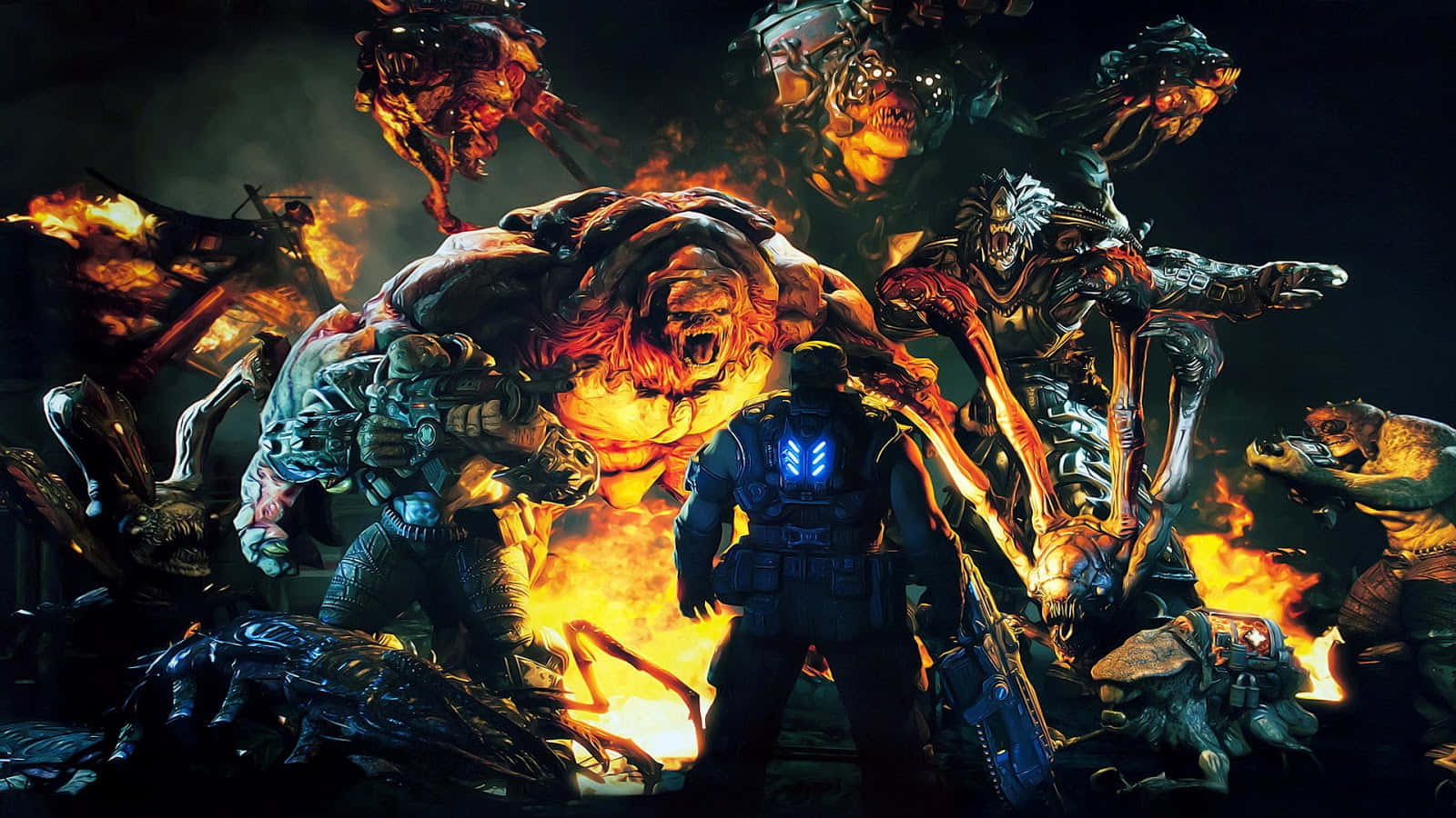 A Group Of People Standing In Front Of A Fire