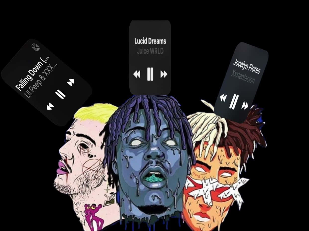 A Group Of People With Headphones And A Music Player Background