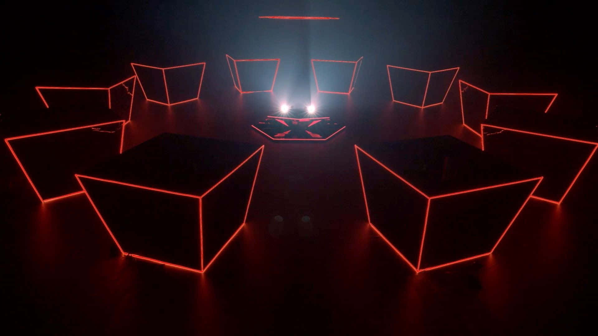 A Group Of Red Cubes In A Dark Room Background