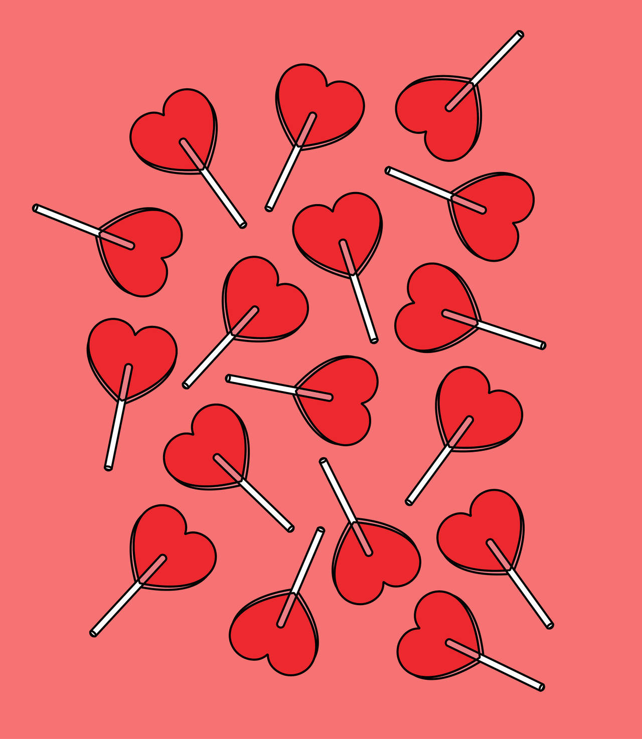 A Group Of Red Lollipop Hearts On A Pink Background Background