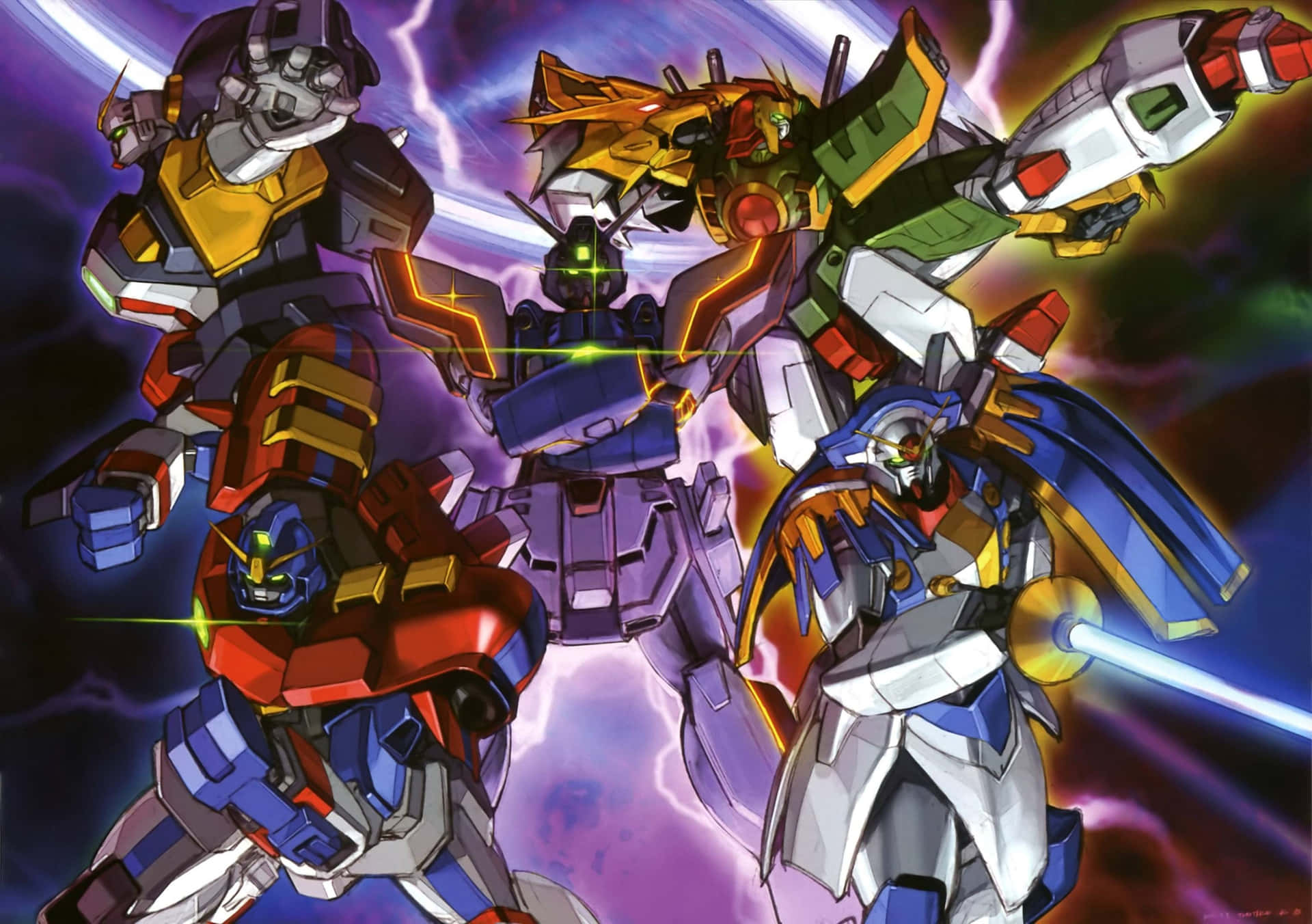 A Group Of Robots Standing In Front Of A Dark Background Background