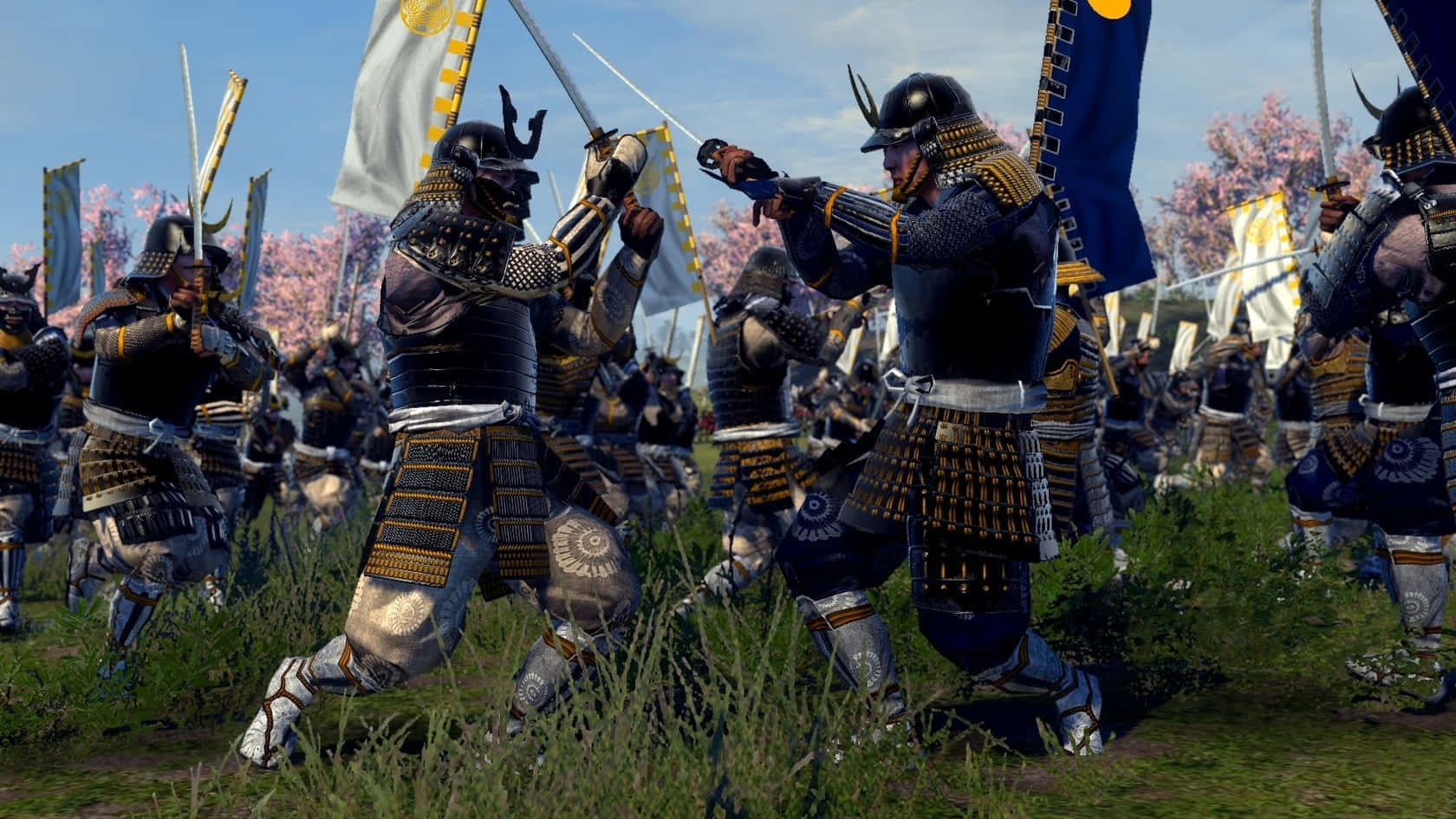 A Group Of Samurai In A Field Background