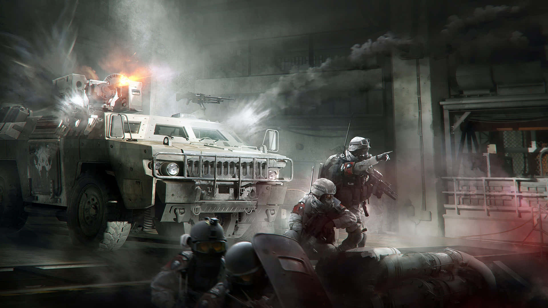 A Group Of Soldiers Are Standing Near A Truck Background