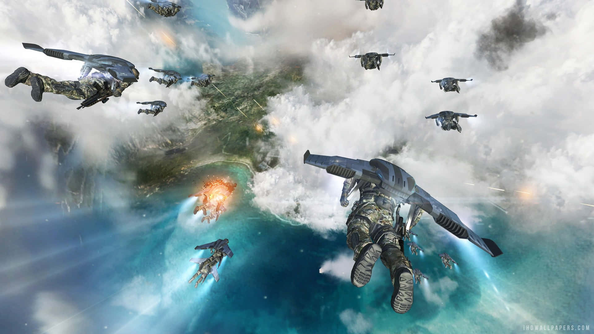 A Group Of Soldiers Flying In The Air Background