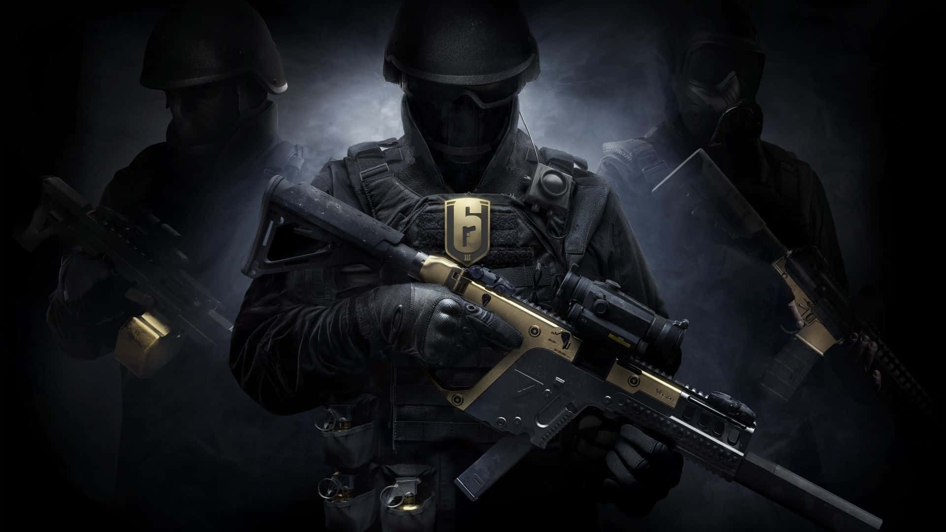 A Group Of Soldiers Holding Guns In The Dark Background