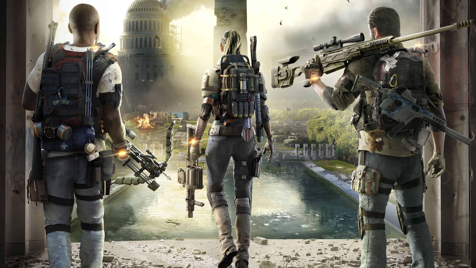 A Group Of Soldiers Standing In Front Of A City Background