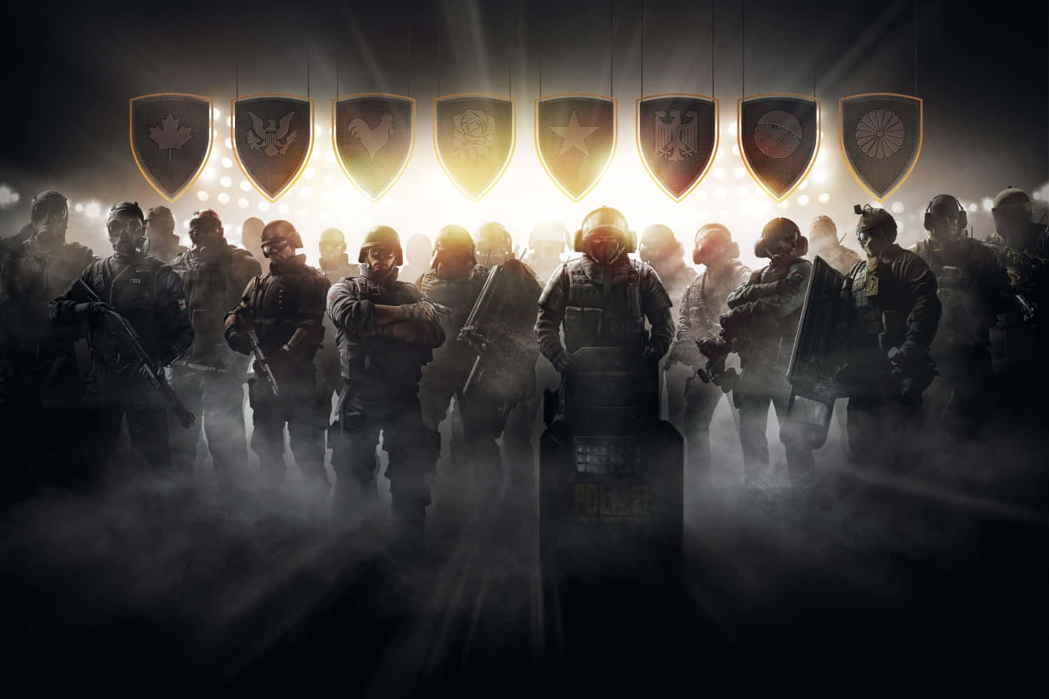 A Group Of Soldiers Standing In Front Of A Dark Background