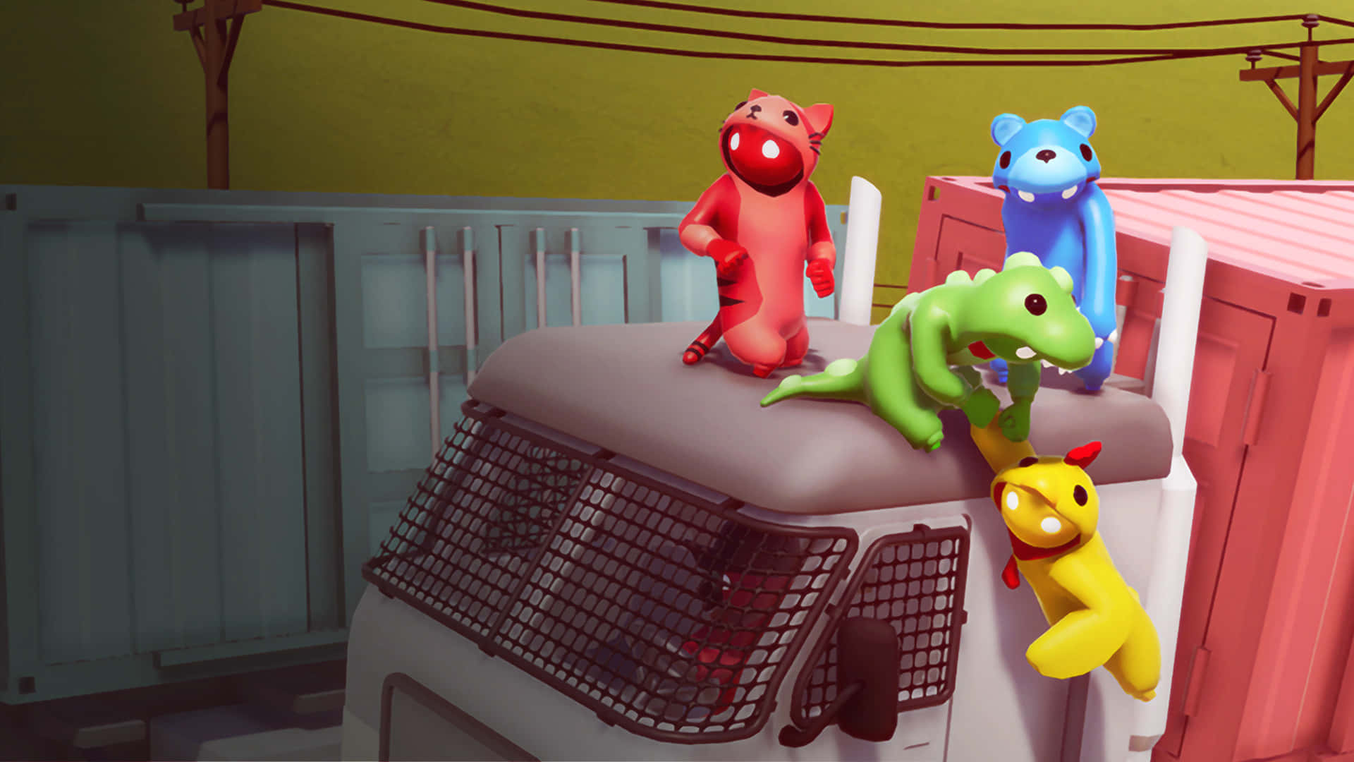 A Group Of Stuffed Animals On The Back Of A Truck Background