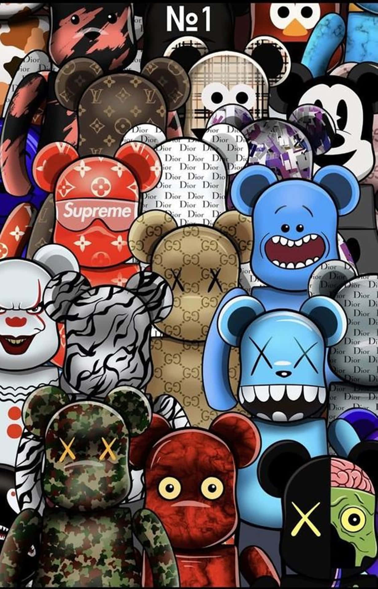 A Group Of Teddy Bears In Different Colors Background