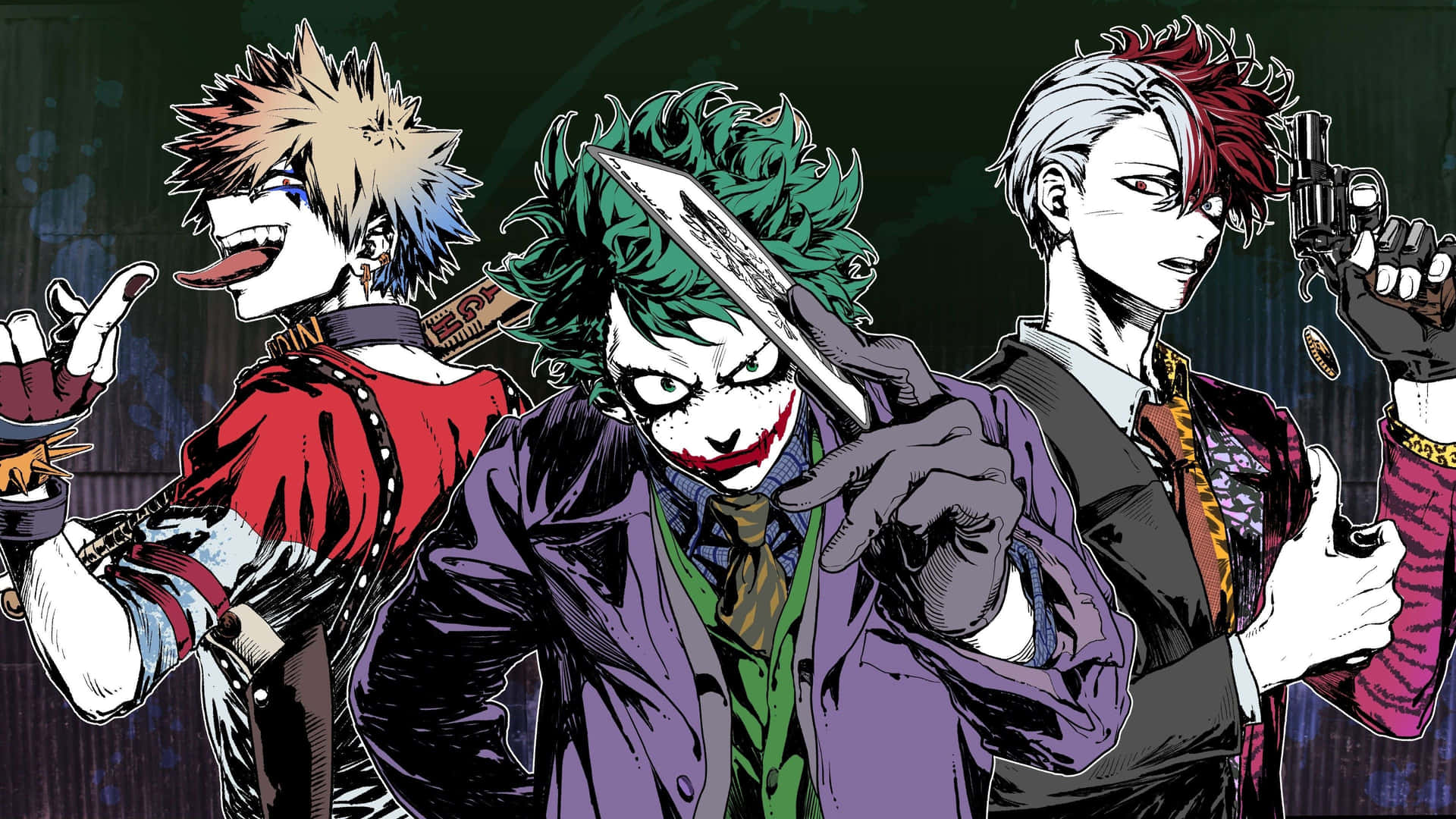 A Group Of Three Jokers With Knives Background