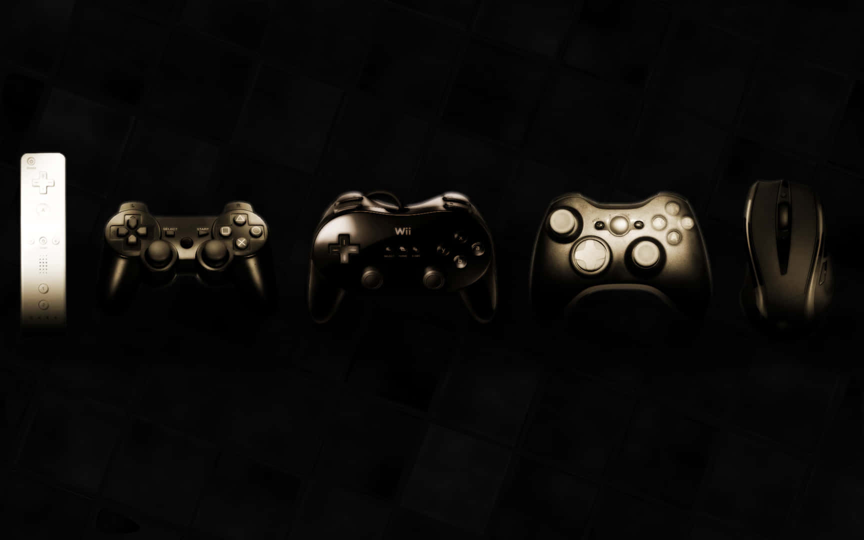 A Group Of Video Game Controllers Arranged In A Row Background