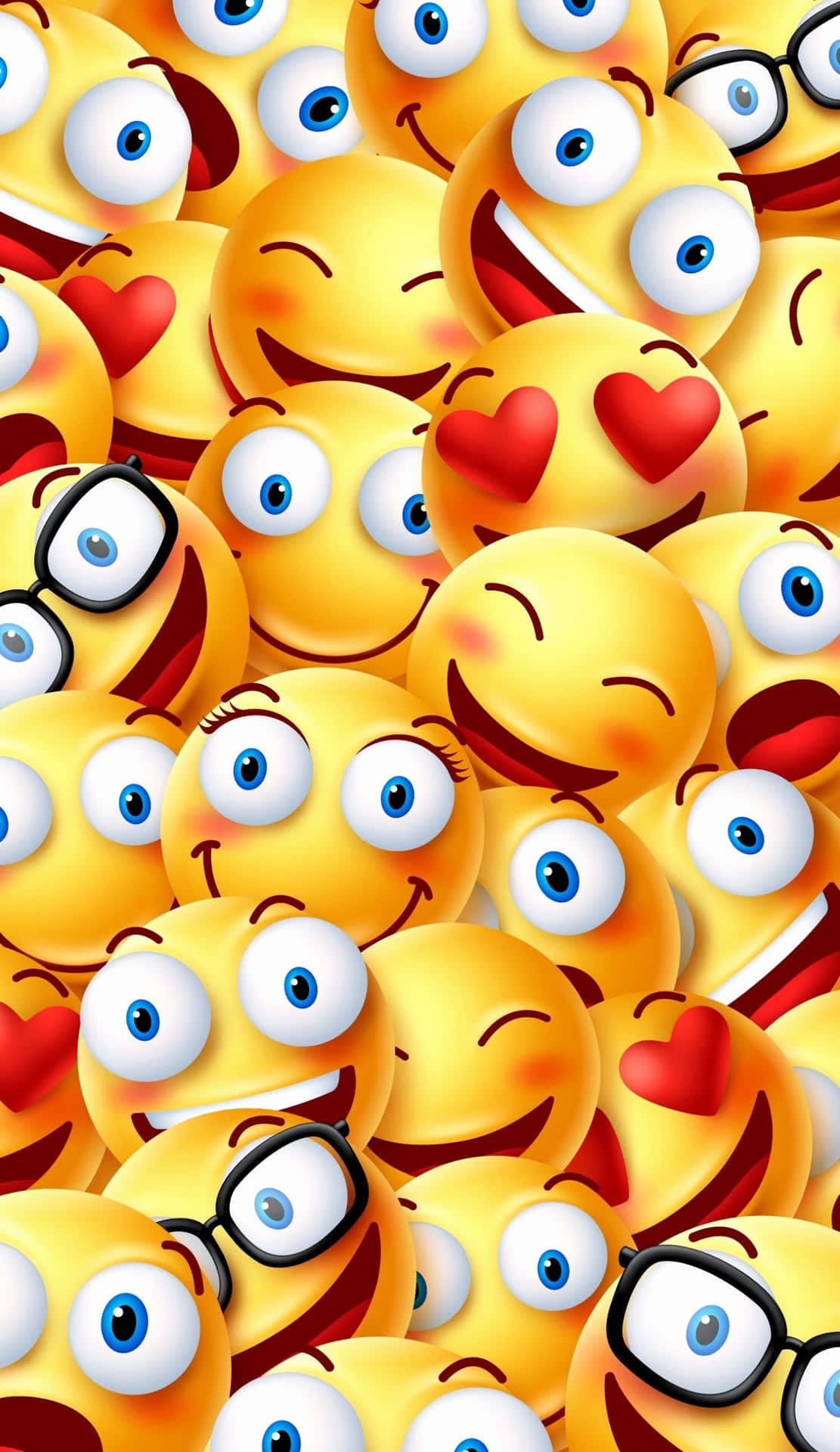 A Group Of Yellow Emoticions With Glasses Background