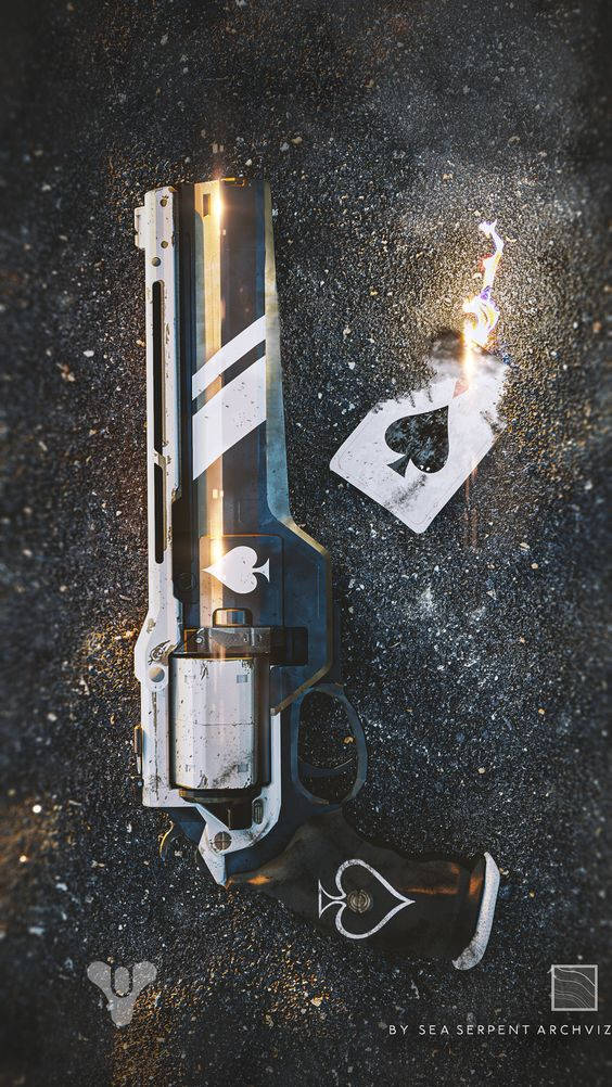 A Gun And A Card On The Ground Background