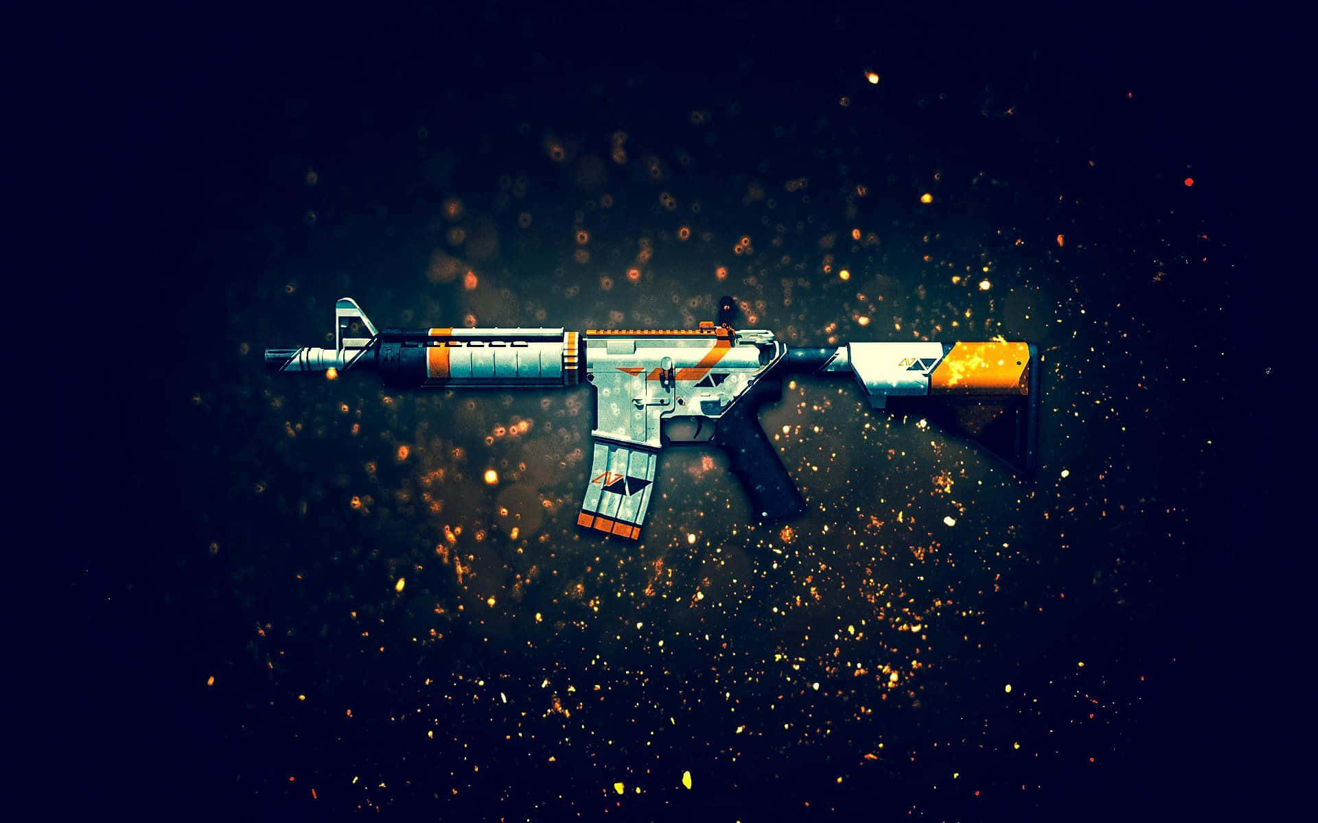 A Gun With A Black Background And Orange Flames Background