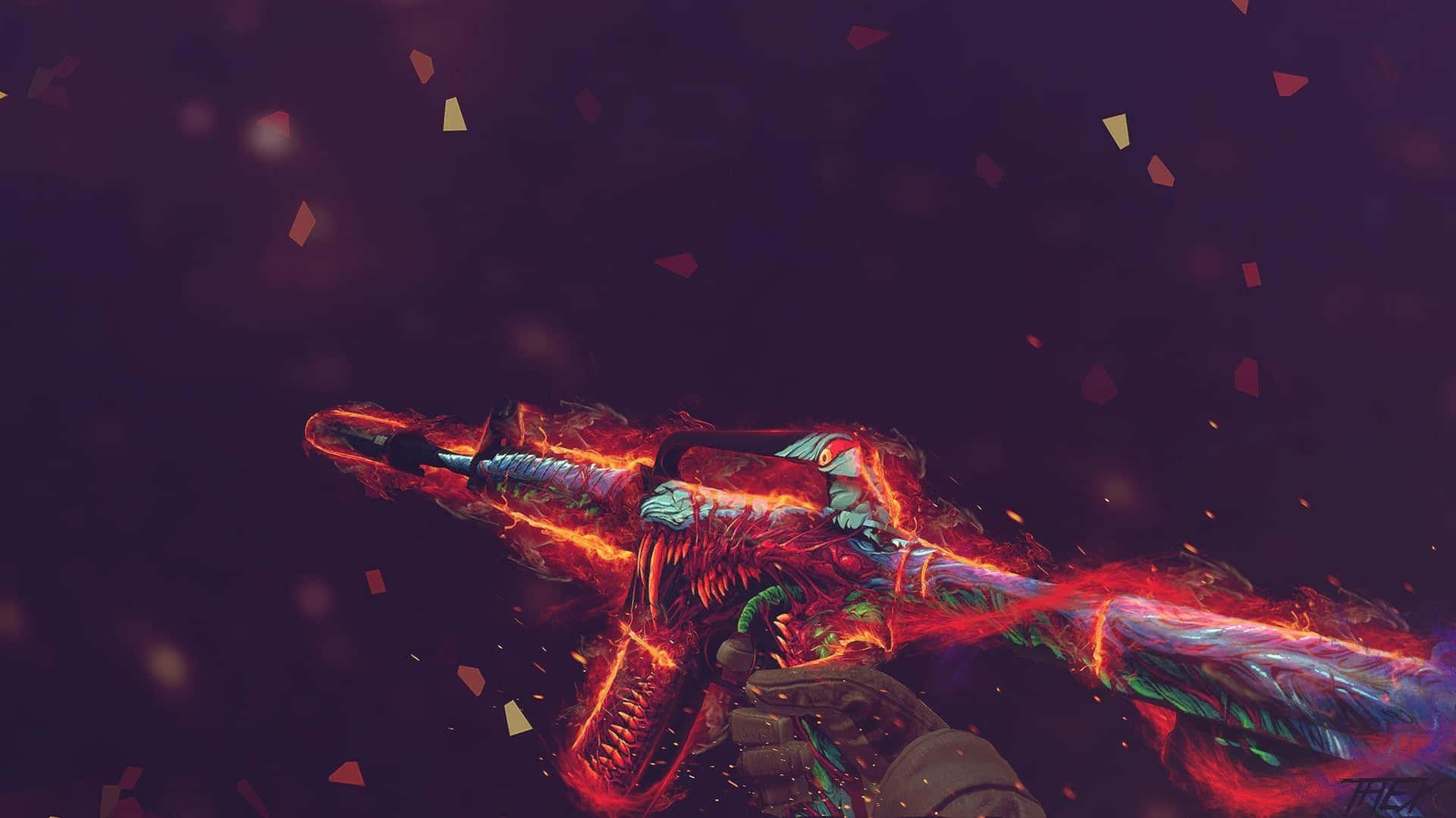 A Gun With A Red Flame On It Background