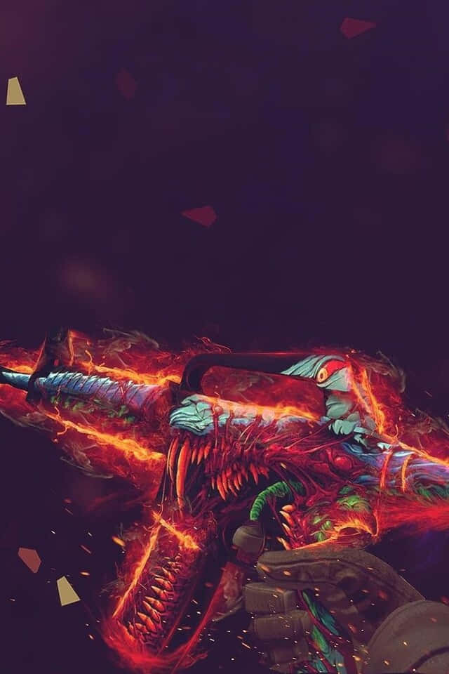 A Gun With Flames On It Background