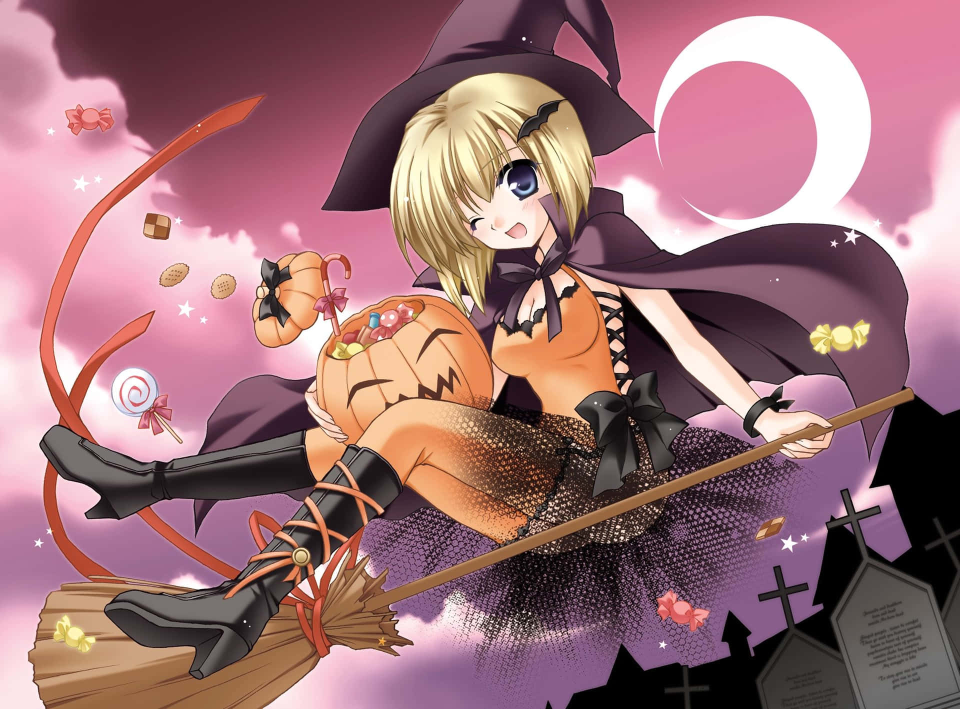 A Halloween Anime Girl Ready For Trick-or-treating! Background