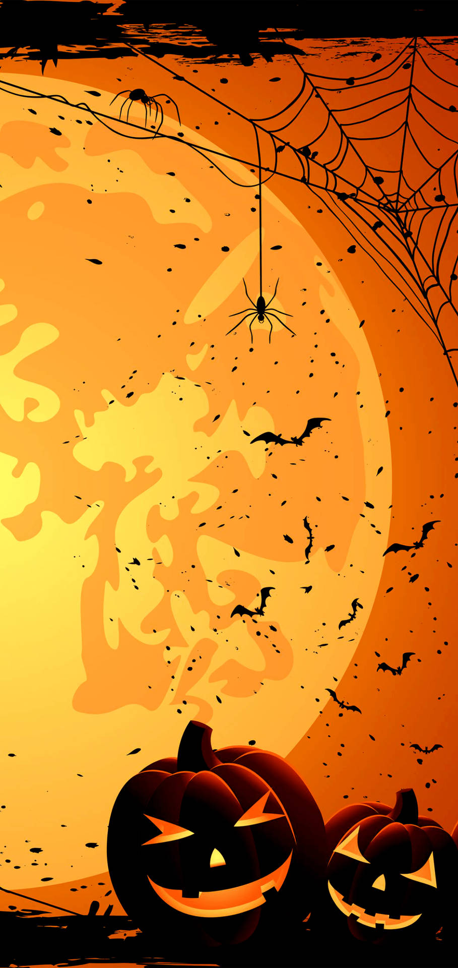 A Halloween Background With Pumpkins And A Web Background