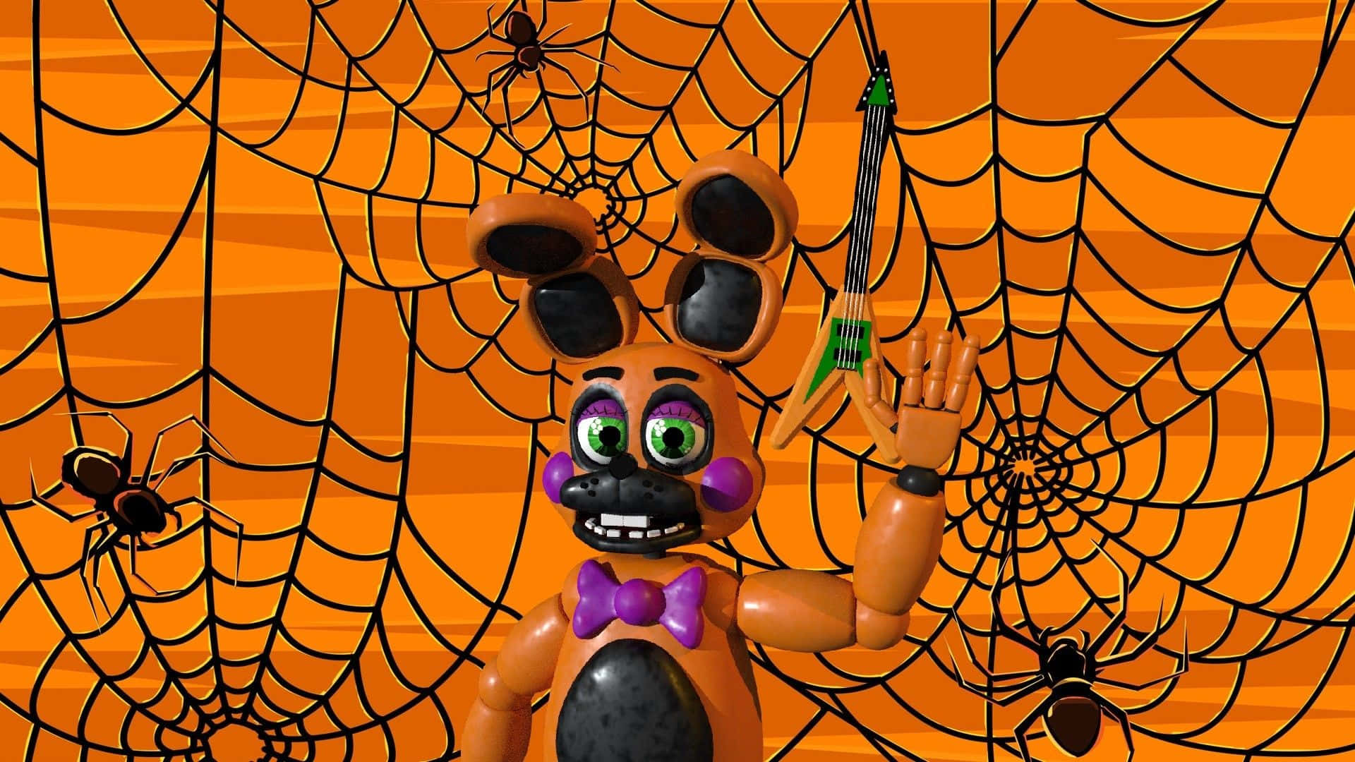 A Halloween Stuffed Animal With A Spider Web Background