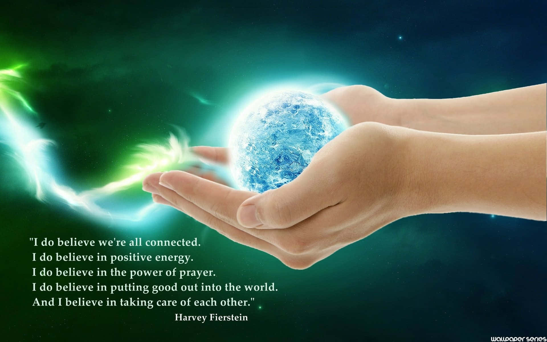 A Hand Holding A Blue Ball With A Quote Background