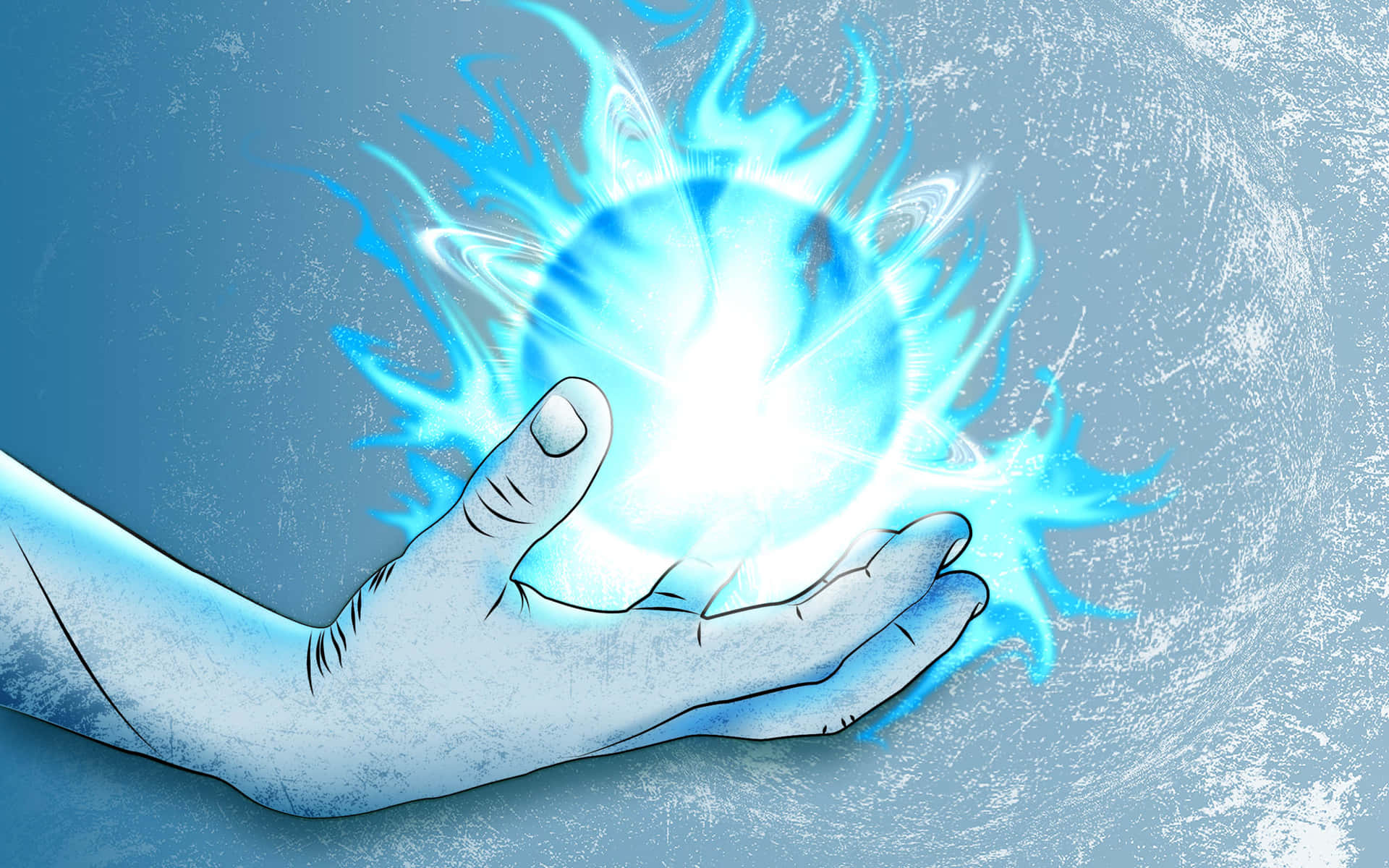 A Hand Holding A Blue Fireball Background