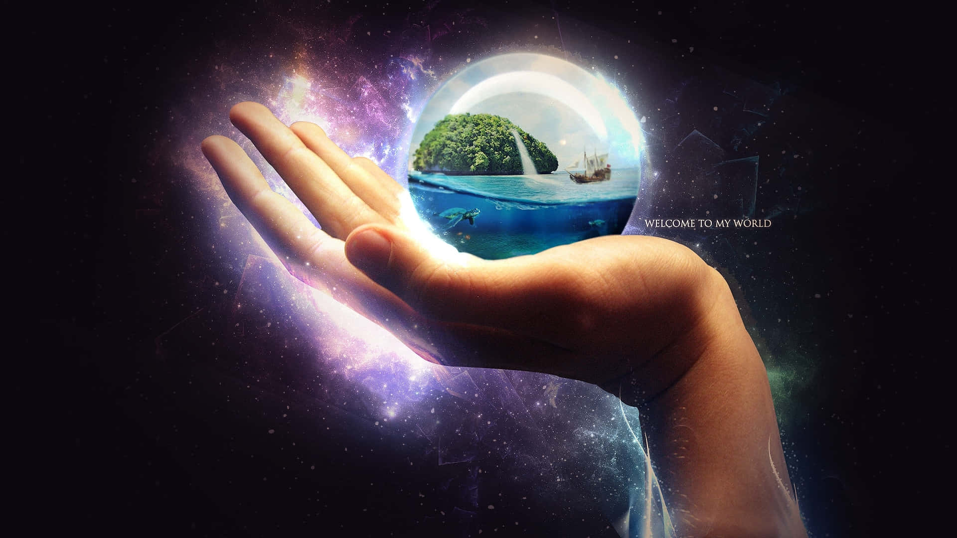 A Hand Holding A Glass Ball With A Planet Inside Background