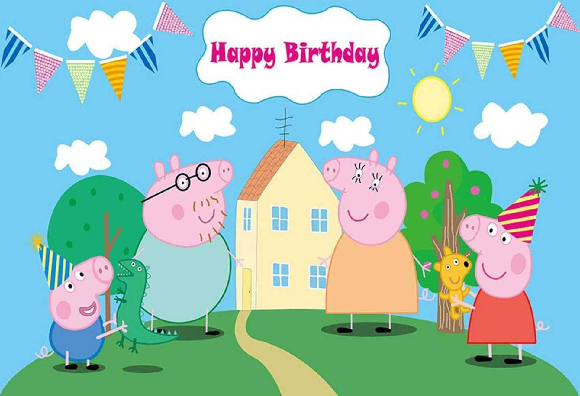 A Happy Birthday Greeting From Peppa Pig's House Background