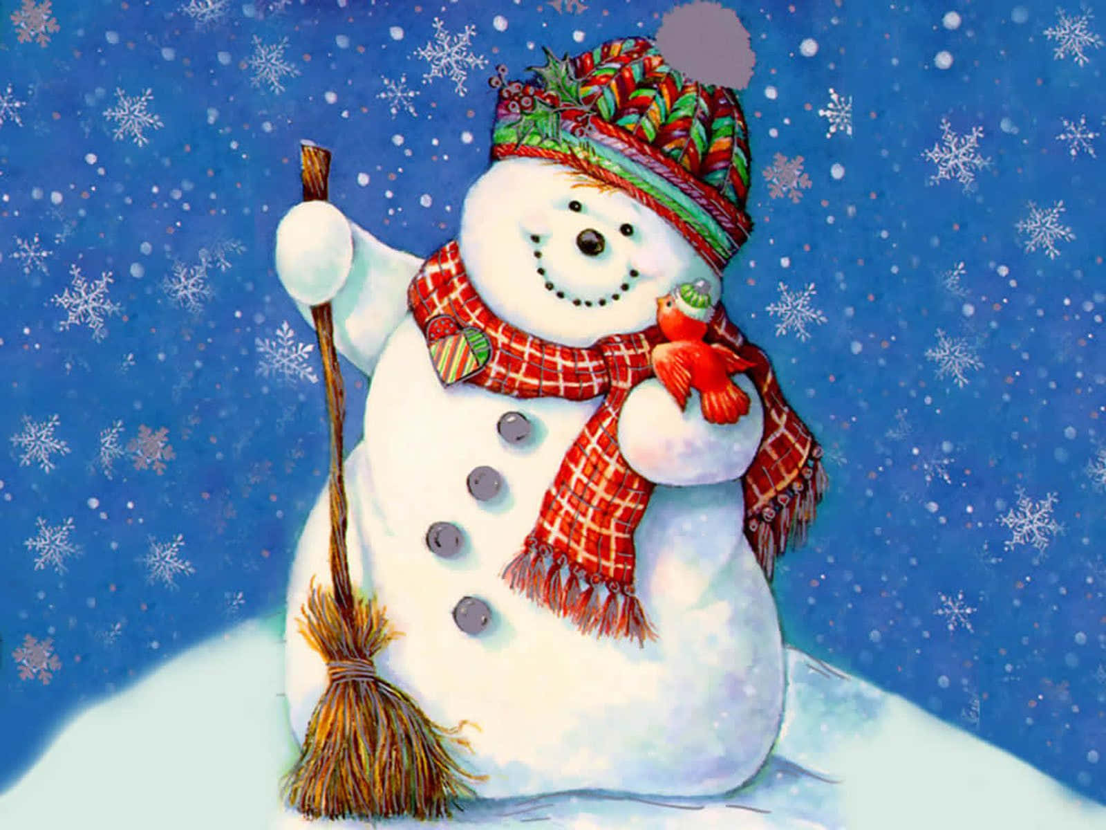 A Happy Snowman In Front Of The Christmas Tree, Spreading Joy And Laughter Background